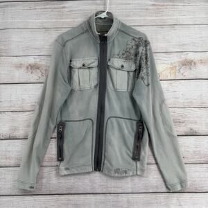 Triple Five Soul Y2K Embroidered Cargo Jacket Mens Large Gray Stretch Full Zip